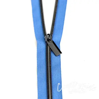 Blue Jean #5 Nylon Gunmetal Coil Zippers: 3 Yards with 9 Pulls