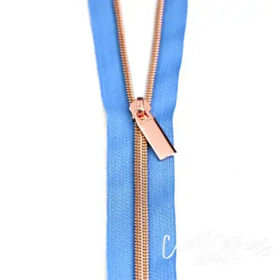 Blue Jean #5 Nylon Rose Gold Coil Zippers: 3 Yards with 9 Pulls