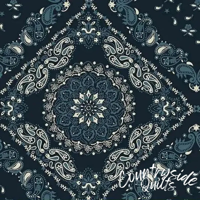 Blue Navy Bandana Wideback Cotton Fabric Per Yard