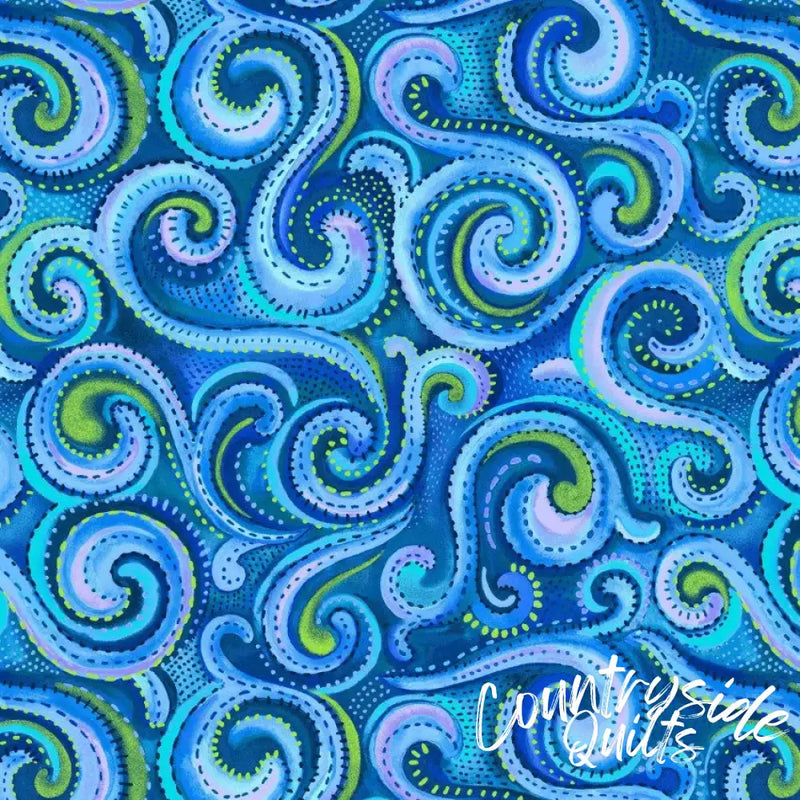 Blue Whirlwind Swirl Cotton Wideback Fabric per yard