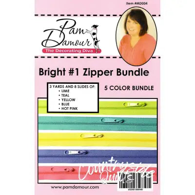 Bright 5 colors, 3 yards of Reversible Coil Zipper Tape with 8 Slides