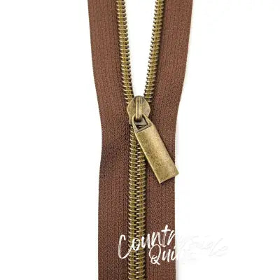 Brown #5 Nylon Antique Coil Zippers: 3 Yards with 9 Pulls