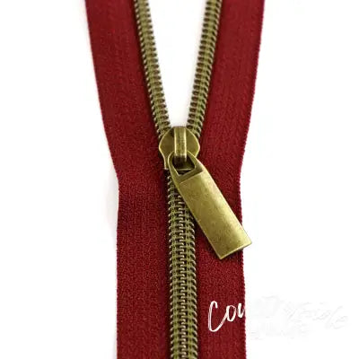 Burgundy #5 Nylon Antique Coil Zippers: 3 Yards with 9 Pulls