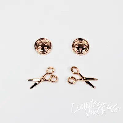 Button & Scissors Earring Set of 2 Rose Gold