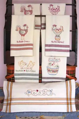 CD The Hen Delivers Tea Towels  Machine Embroidery