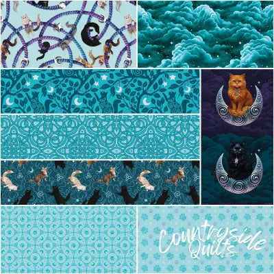Celtic Cats 1 Yard Bundle Aqua, 8 Pcs.