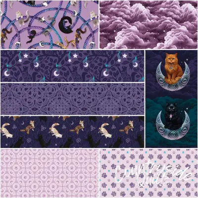 Celtic Cats 1 Yard Bundle Lilac, 8 Pcs.