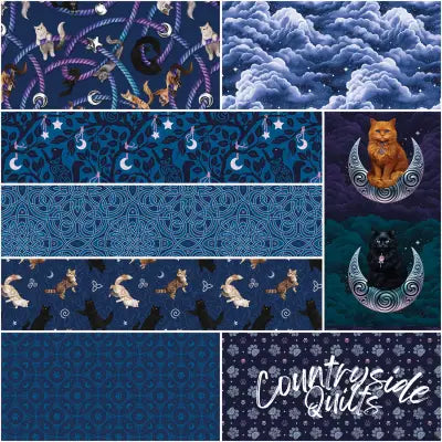 Celtic Cats 1 Yard Bundle Navy, 8 Pcs.