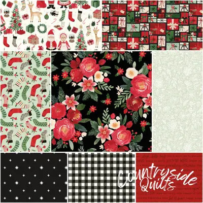 Charming Christmas 1 Yard Bundle Black, 8pcs