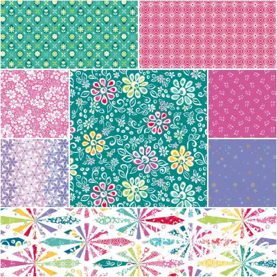 Chasing Rainbows 1 Yard Bundle Teal, 8 Pcs.