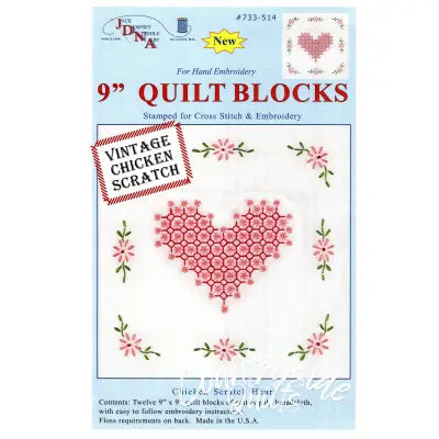 Chicken Scratch Hearts Quilt Blocks 9in