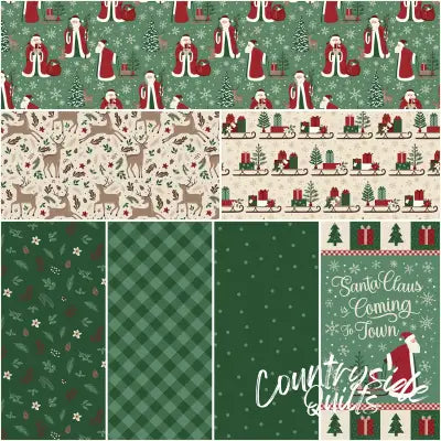Christmas Time 1 Yard Bundle Green, 7 Pcs.