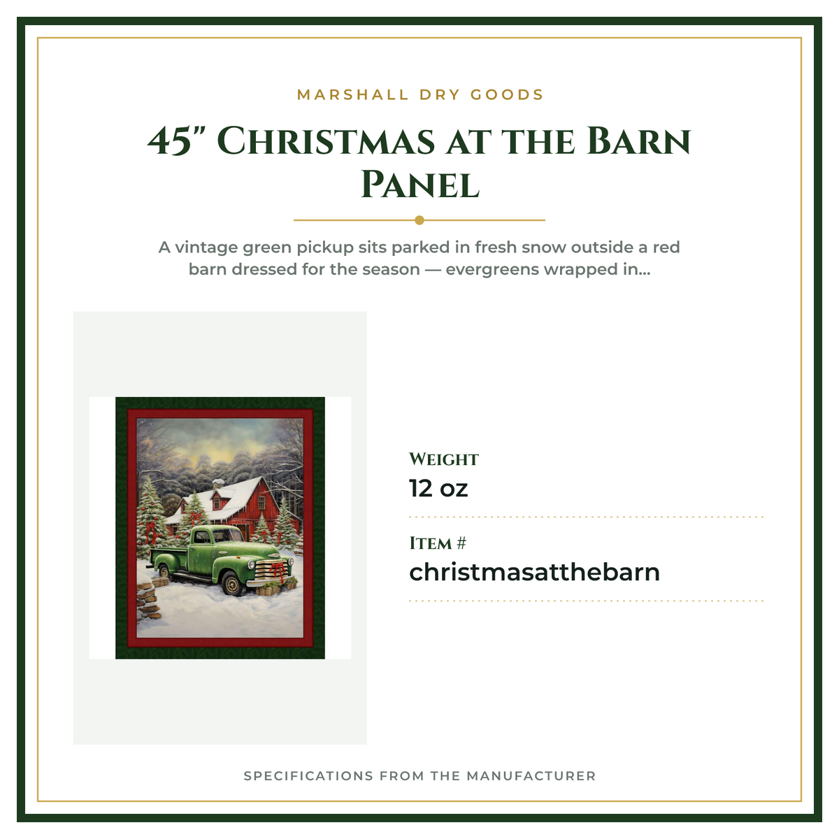 Product Specifications – 45" Christmas at the Barn Panel