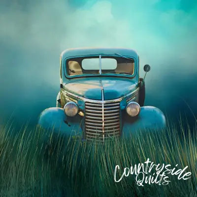 Classic Turquoise Truck Fabric Pane Panel 20.5in x 19.5in