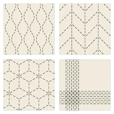Cosmo Sashiko 100% Cotton Pre-printed Precut Cloth Set For Coasters - Ivory