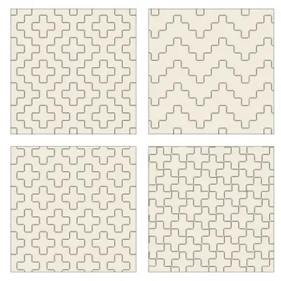 Cosmo Sashiko 100% Cotton Pre-printed Precut Set For Coasters - Ivory