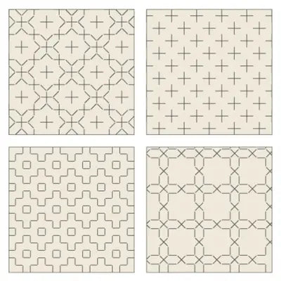 Cosmo Sashiko 100% Cotton Pre-printed Precut Set For Coasters - Ivory