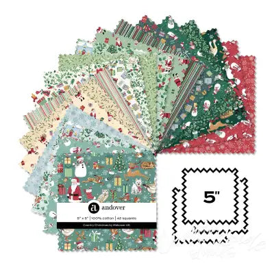Country Christmas 5 Inch Square 42 Cuts Each