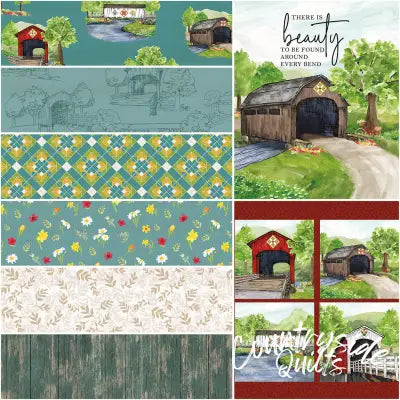 Covered Bridges in Spring 1 Yard Bundle Aqua, 8pcs/bundle