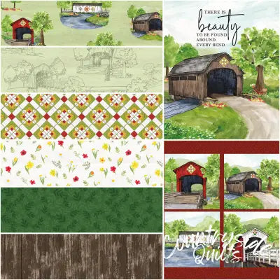Covered Bridges in Spring 1 Yard Bundle Green, 8pcs/bundle