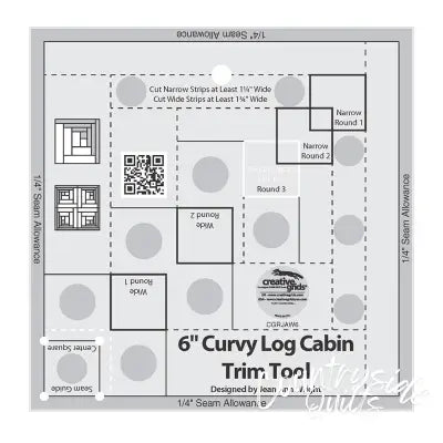 Creative Grids Quilt Ruler Curvy Log Cabin Trim Tool 6in Finished Blocks