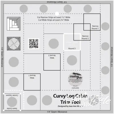 Creative Grids Quilt Ruler Curvy Log Cabin Trim Tool 8in Finished Blocks