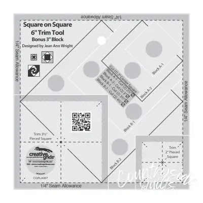 Creative Grids Square on Square Trim Tool 3in or 6in Finished Blocks Quilt Ruler