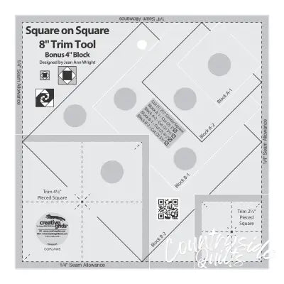 Creative Grids Square on Square Trim Tool 4in or 8in Finished Blocks Quilt Ruler