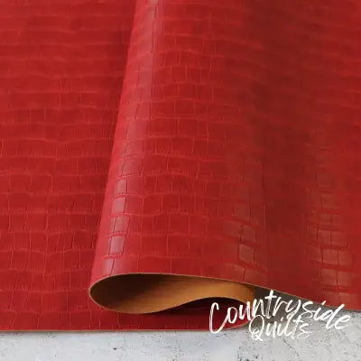 Crimson Red Faux Crocodile Leather 1/2yds