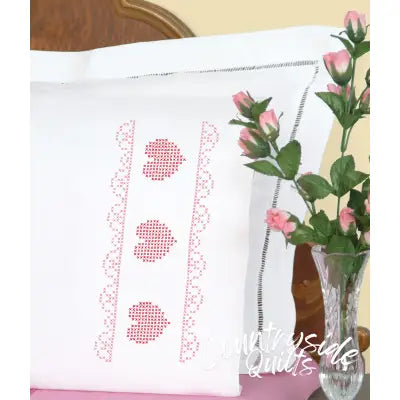 Cross-Stitch Heart & Lace Perle Edge Pillowcases