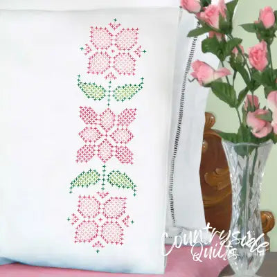 Cross-Stitch Pretty in Pink Perle Edge Pillowcases