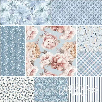 Daybreak on the Prairie 1 Yard Bundle Blue, 9pcs
