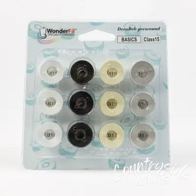 DecoBob Prewound Bobbins Class 15 12ct Black White Cream Grey