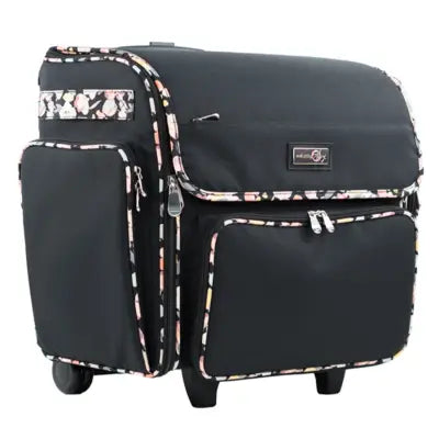 Deluxe Rolling Craft Tote Black Floral
