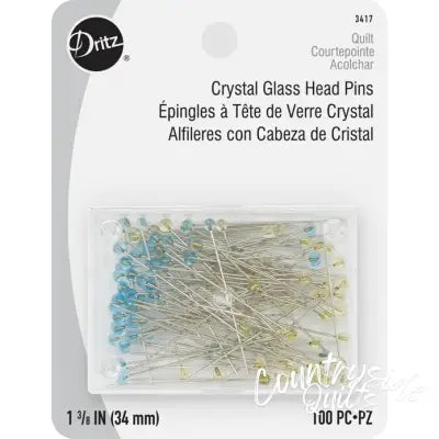 Dritz Crystal Glass Head Pins Blue & Yellow 100 pc