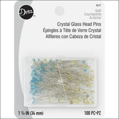 Dritz Crystal Glass Head Pins Blue & Yellow 100 pc