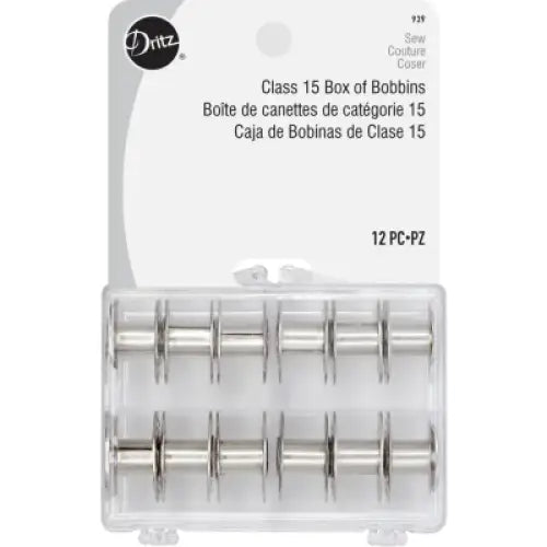 Dritz Metal Class 15 Box of Bobbins Clear Case 12 pc 939
