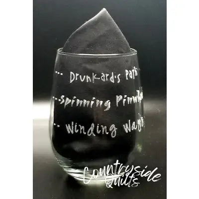Drunkard's Path, Spinning Pinwheel, Winding Ways Stemless Wine Glass
