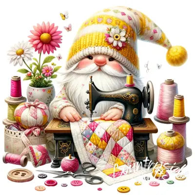 Cute Sewing Gnomes Fabric Panel 17