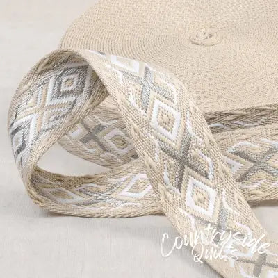 Ethnic Webbing 38mm Beige Silver