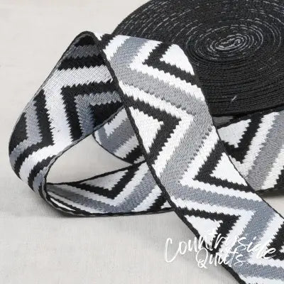 Ethnic Webbing 38mm Black White Grey
