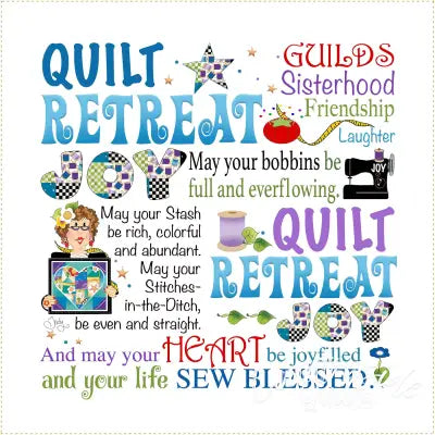 Fabric Art Panel 6in Quilt Retreat JOY