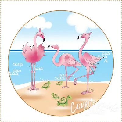Fabric Panel 5in Round Flamingos