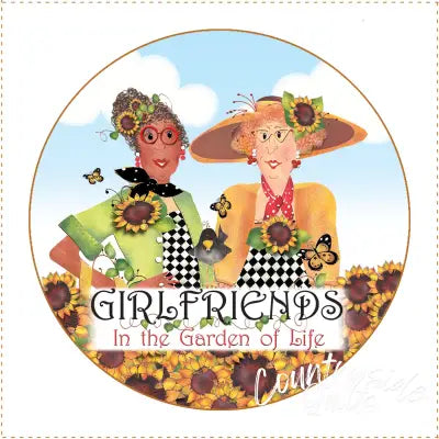 Fabric Panel 5in Round Girl Gardening 2