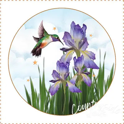Fabric Panel 5in Round Iris Hummingbird