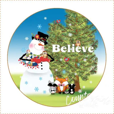 Fabric panel 5in Round Snowman Believe