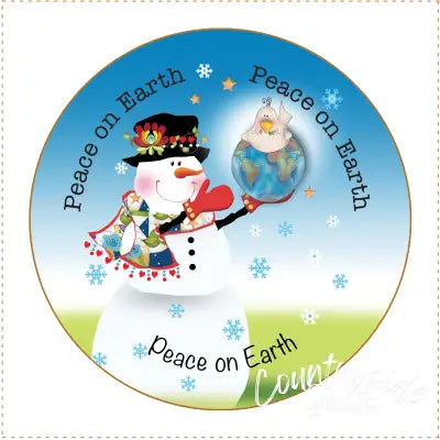 Fabric panel 5in Round Snowman Peace
