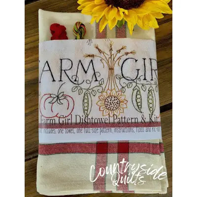 Farm Girl Embroidery Dishtowel Kit