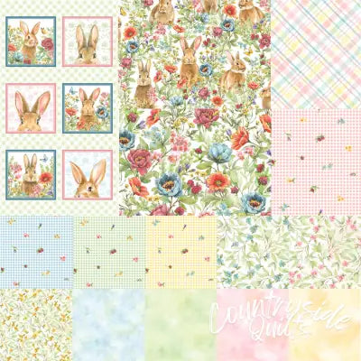 Fat Quarter Bunnies & Blooms, 14pcs plus 1 panel.
