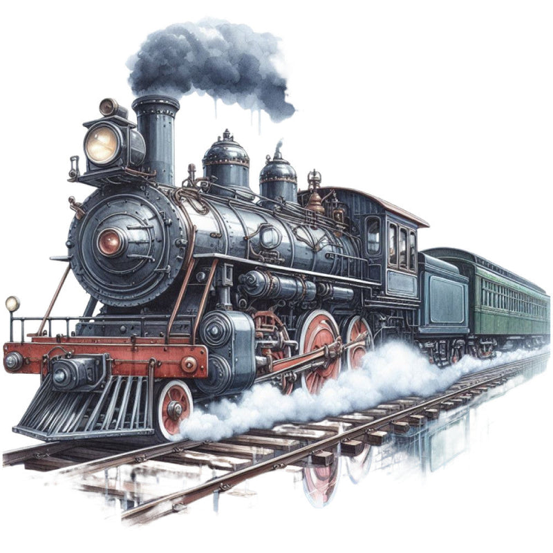 Watercolor Steam Train Fabric Panel 16